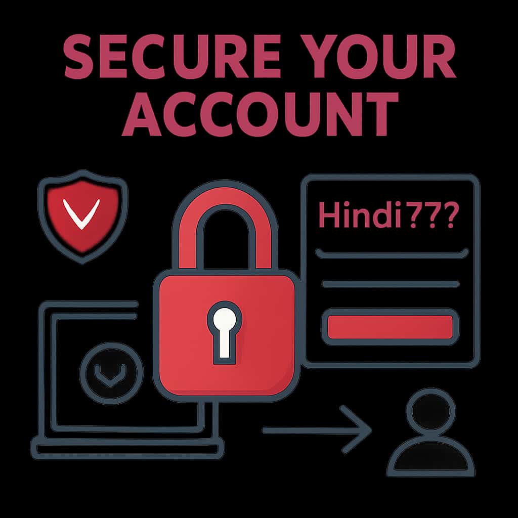 An educational diagram detailing account security steps for Hindi777.